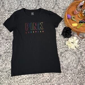 Victoria's Secret "Pink" Logo Rainbow Crew Neck Short Sleeve Medium